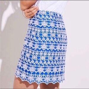 LOFT Blue Embroidered Eyelet Pencil Skirt 4